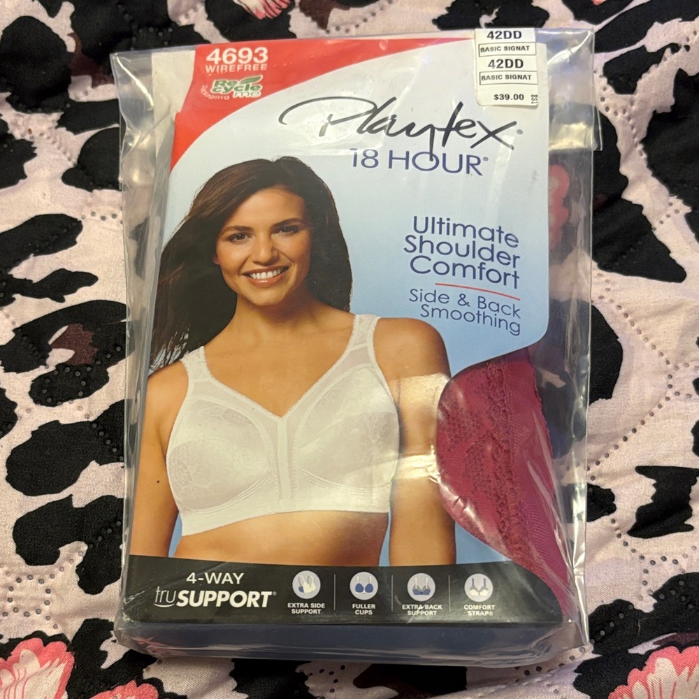 Playtex 18 Hour White and Pink Bra